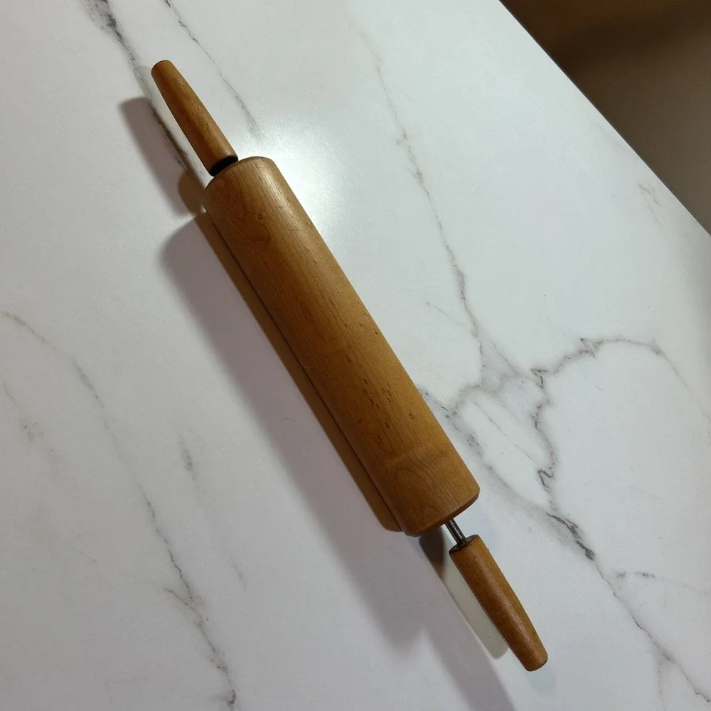 Vintage Wooden Rolling Pin Metal Rod 17